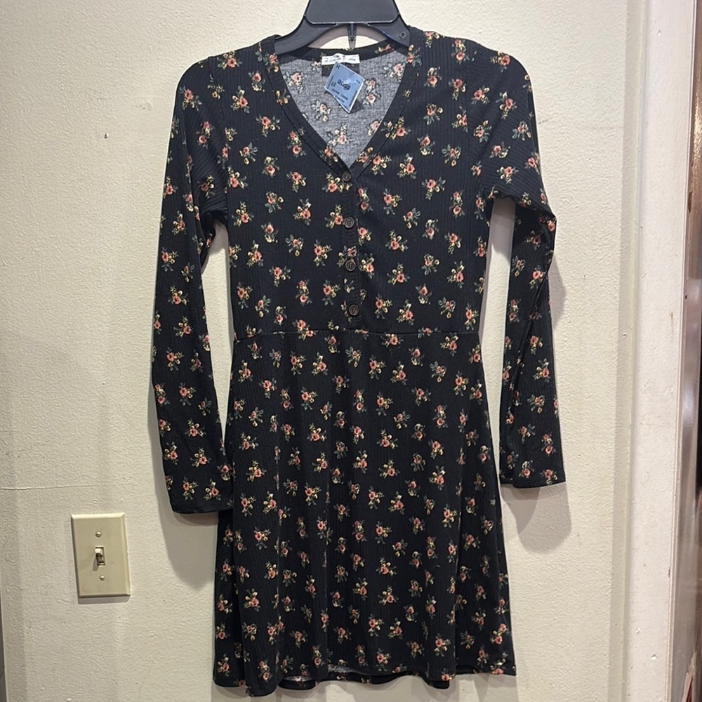 Rebellious Dreamer Flare Long Sleeve V-Neck Dress